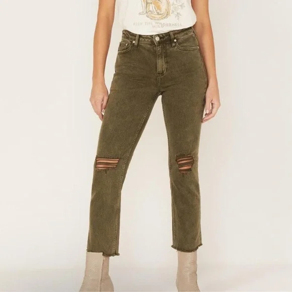 Olive Distressed Jeans - Picture 1 of 7